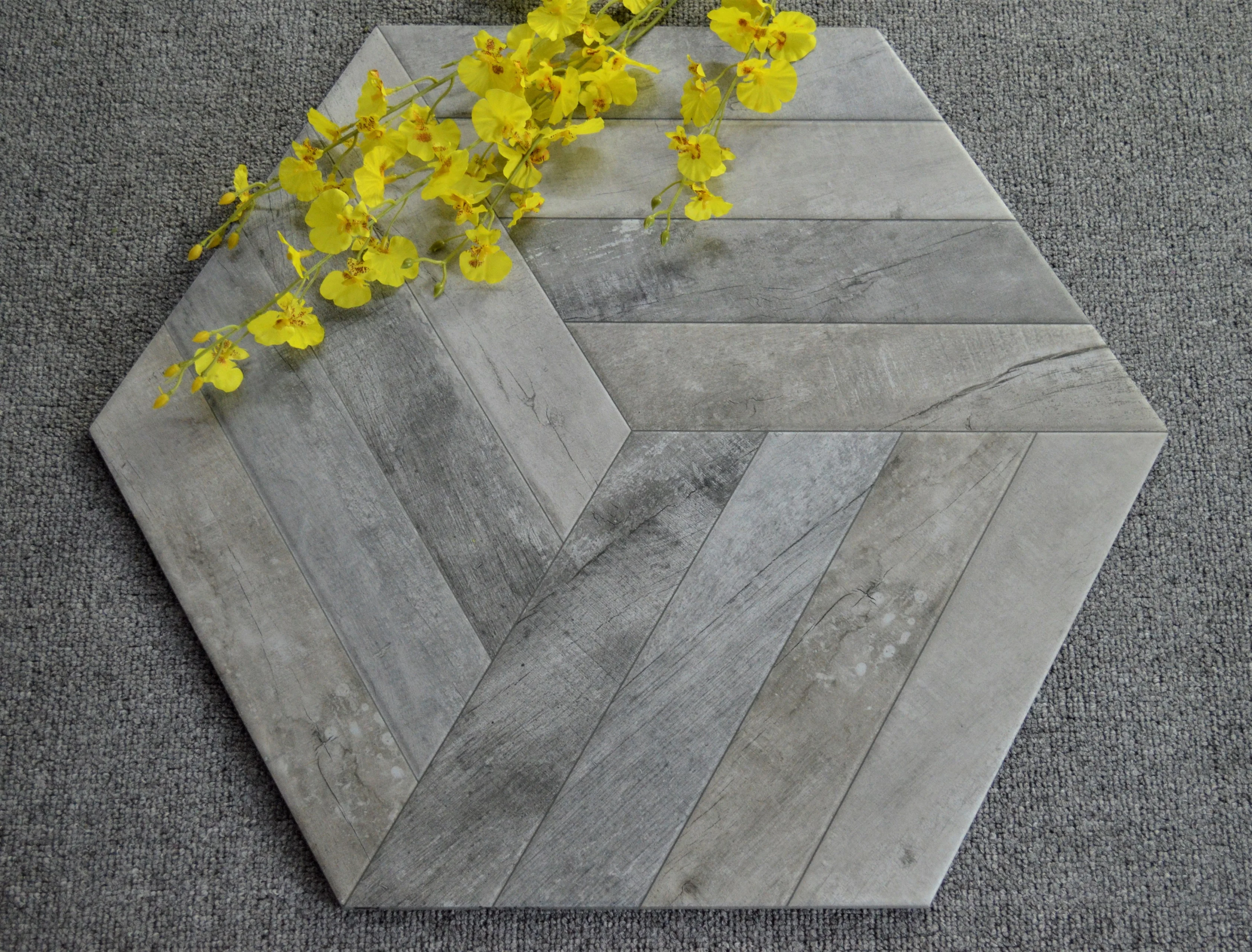 LUSSO Ceramic modern 520x600mm Non-slip Grey Color Rustic Hexagon Porcellanato Commercial Place Floor Tile