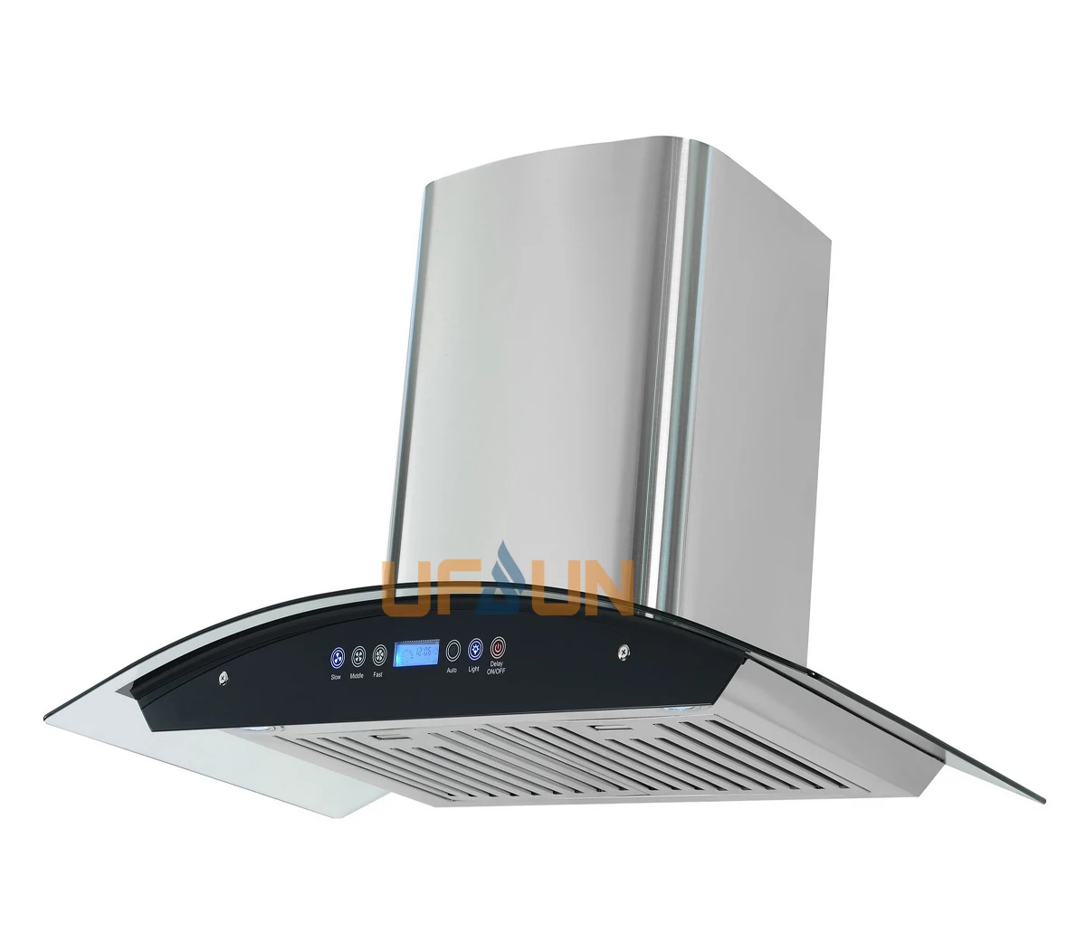 Baffle Filters Hot Sales Oil Cup Kitchen Range Hood Super Suction Curve Glass Cooker Hood for Kitchen