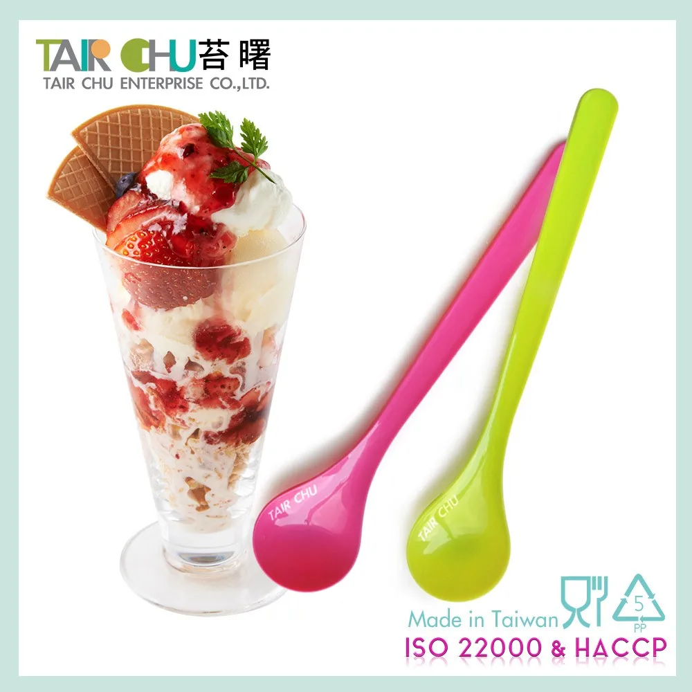 Adorable Rose Pink 18cm Long Handle Plastic Ice Cream Spoon