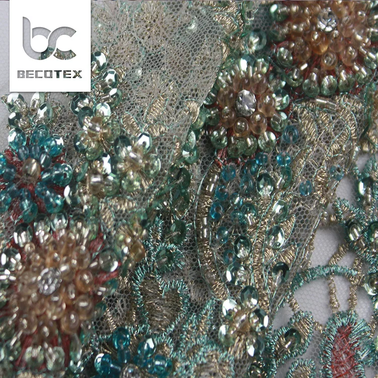 2024 colorful  embroidery beaded Lace Fabric for evening party
