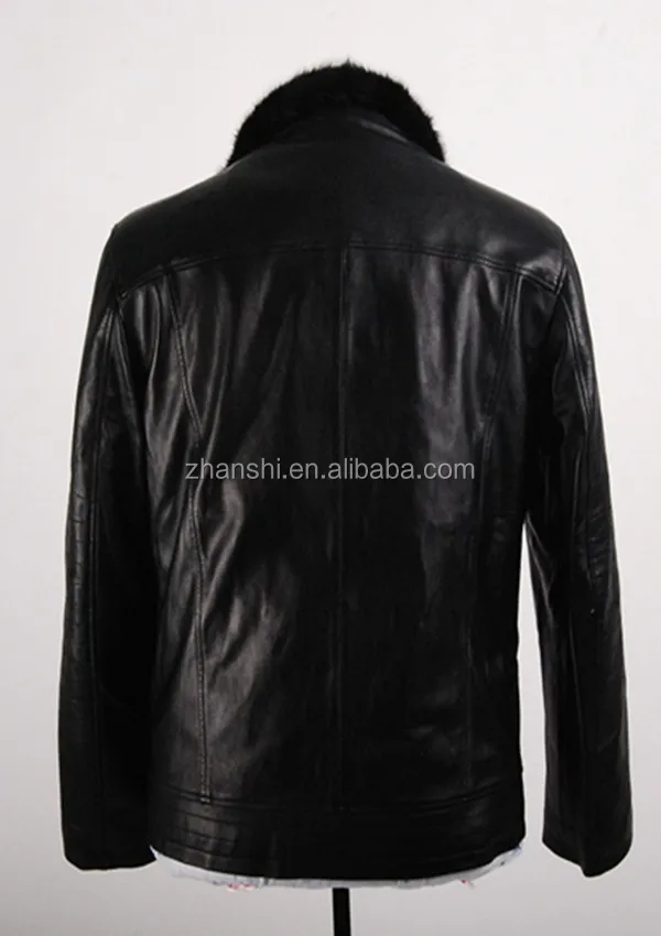 Russian Style Men Winter Black Leather Coats With Fur Collar And Lining