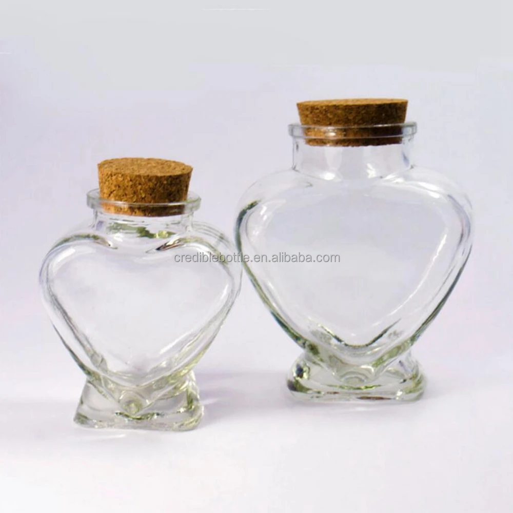 wholesale empty heart shape glass jars with wooden cork
