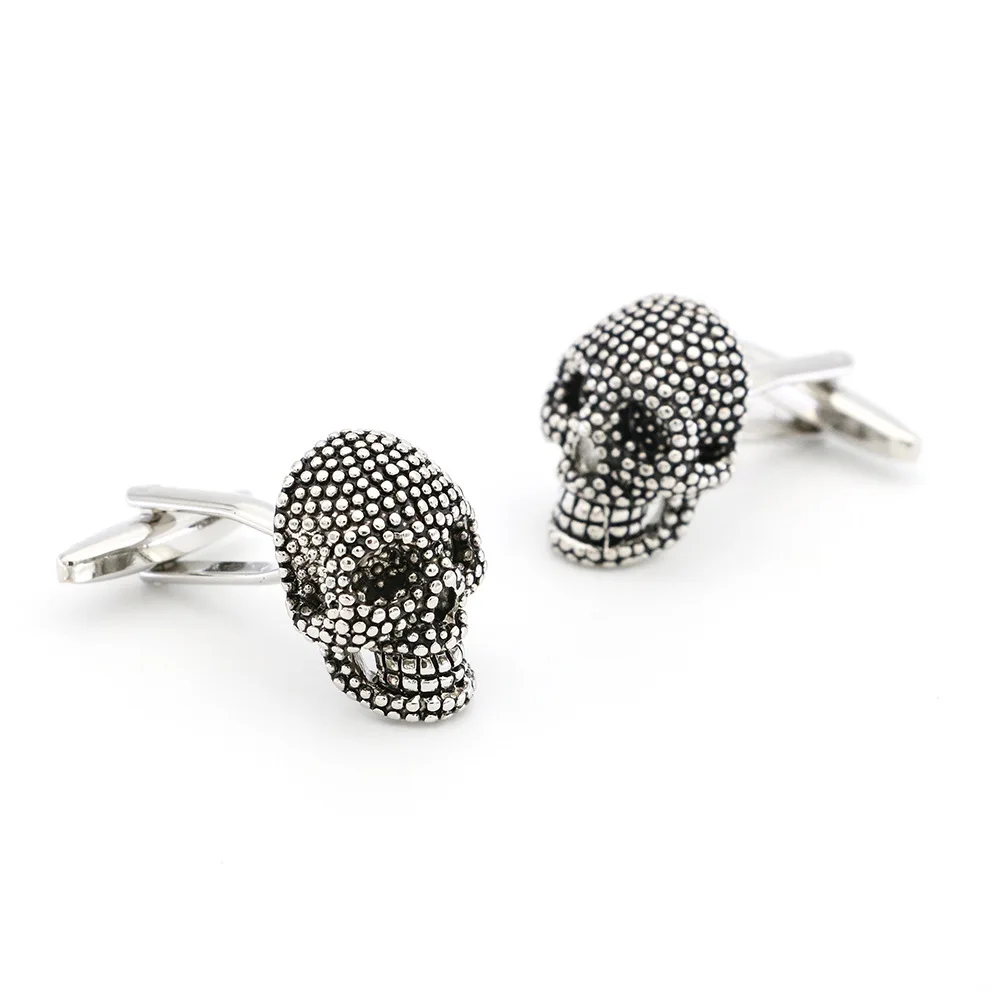 fashion high quality stainless steel engraved blanks big gemstone crystal skull cufflink