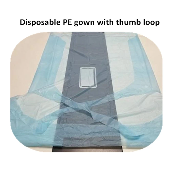 AAMI 2 Disposable CPE gown with thumb hook waterproof  CPE gown