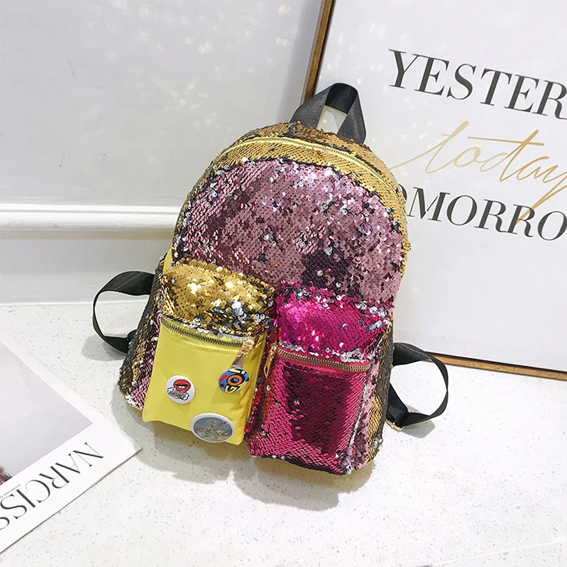 New Arrival Women Girls Fashion Bling Backpack Shiny Bag Travel Bag Daypack