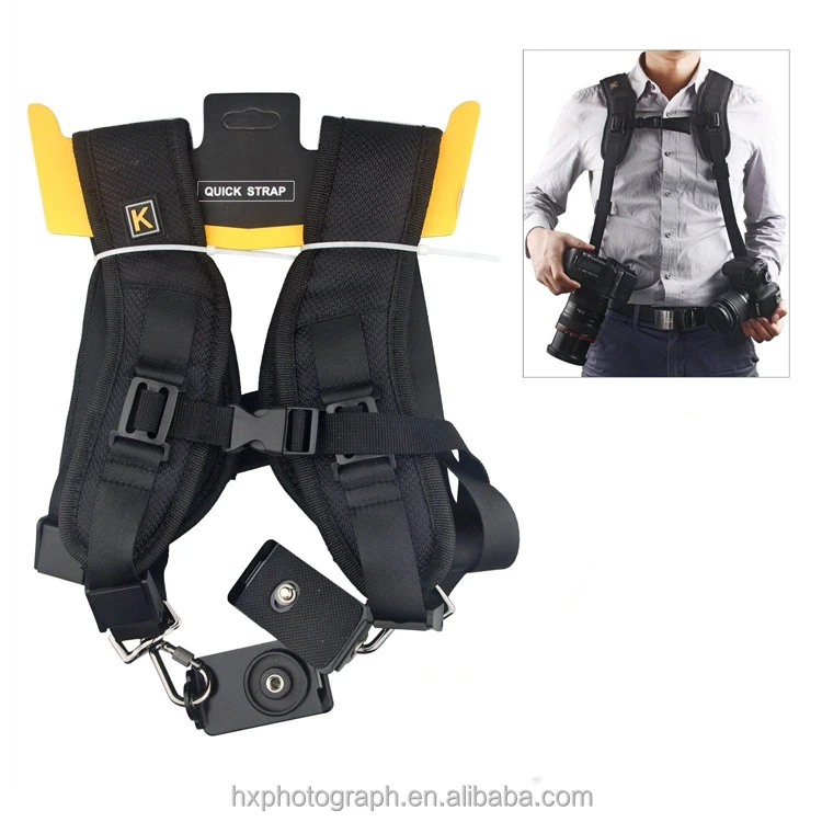 Низкая цена быстросъемный двойной наплечный ремень для камеры высокого качества нейлоновый черный ремень для 2 камер