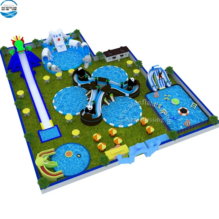 Summer hot 3D land inflatable water aqua park, giant inflatable slide with pool for sale, hobby castle theme park