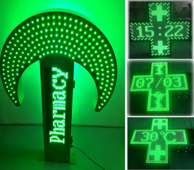 Programable Date Time Temperature led cross Display/double side led pharmacy sign/led flash animation cross light