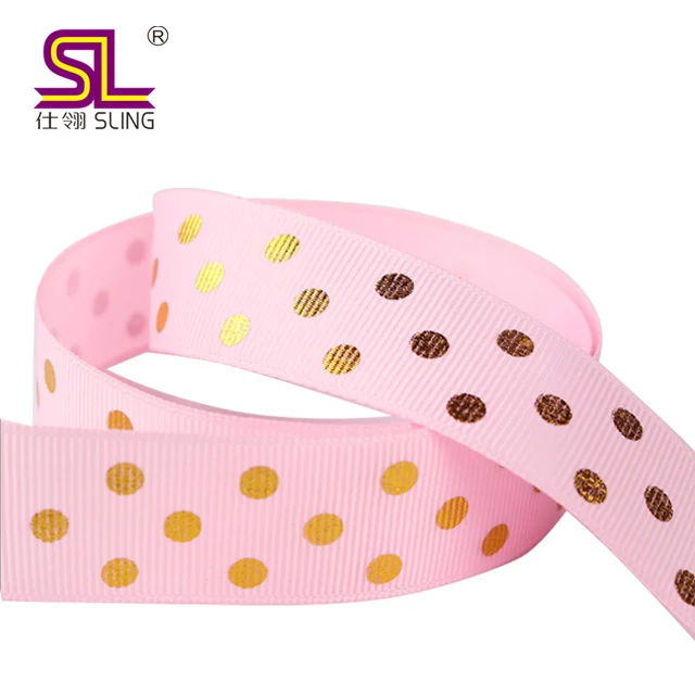 Customized logo  printing on grosgrain ribbon 3/8 polka dot grosgrain ribbon