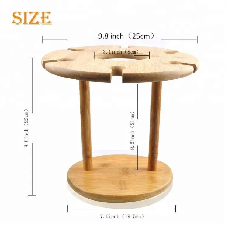 Bamboo Wine Bottle Glass Holder Hanging Upside Down Cup Goblets Display Rack for 6pcs Stemware Glasses and 1 wine bottle