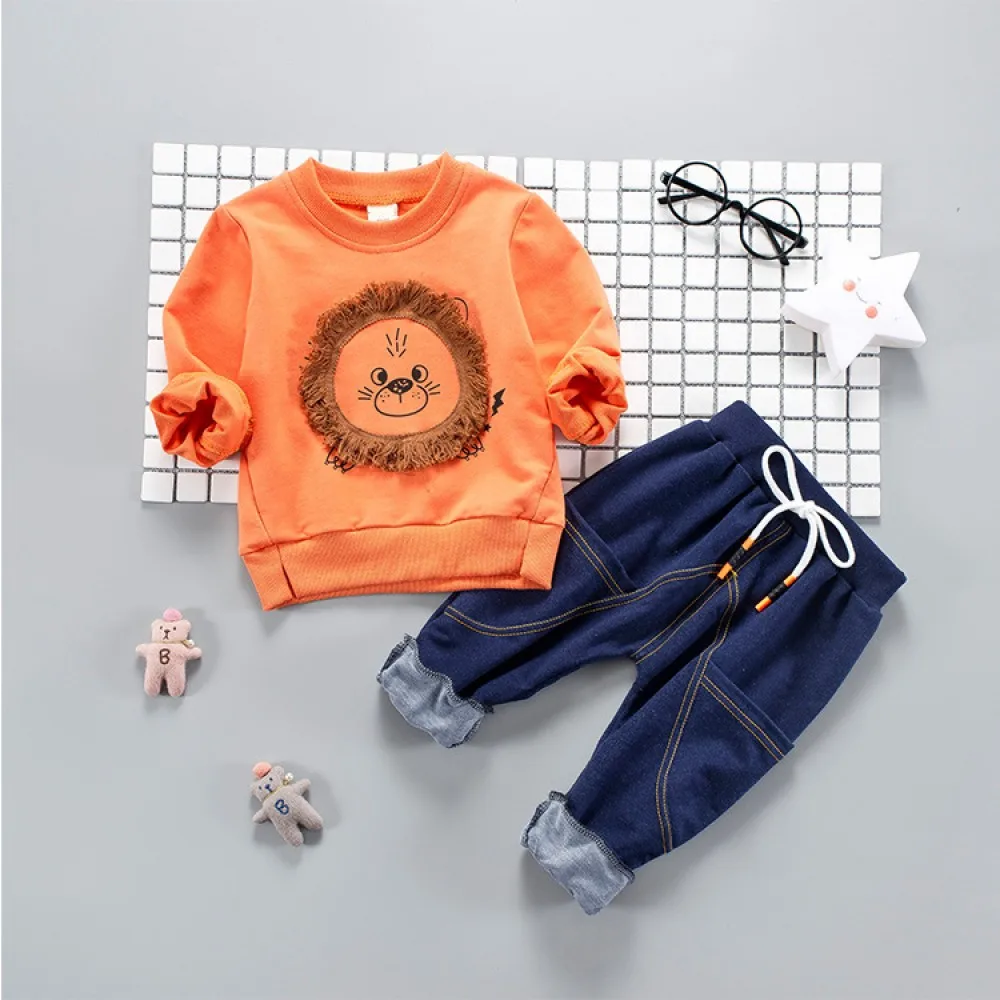 
Children Winter Set Gold Autumn Boy and girls funny face sun Sportswear Girls Casual Two-piece 