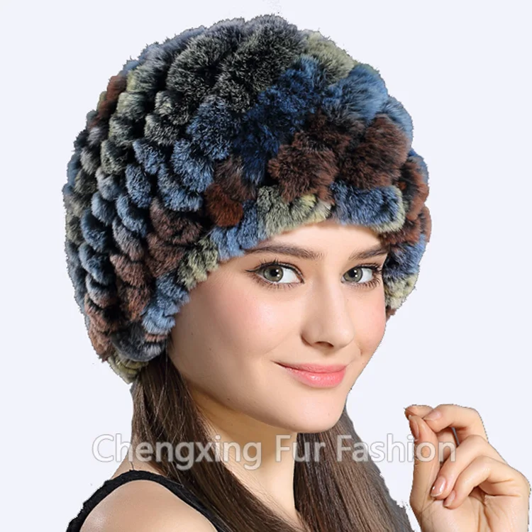 CX-C-189C Wholesale China Ladies Genuine Rex Rabbit Fur Caps