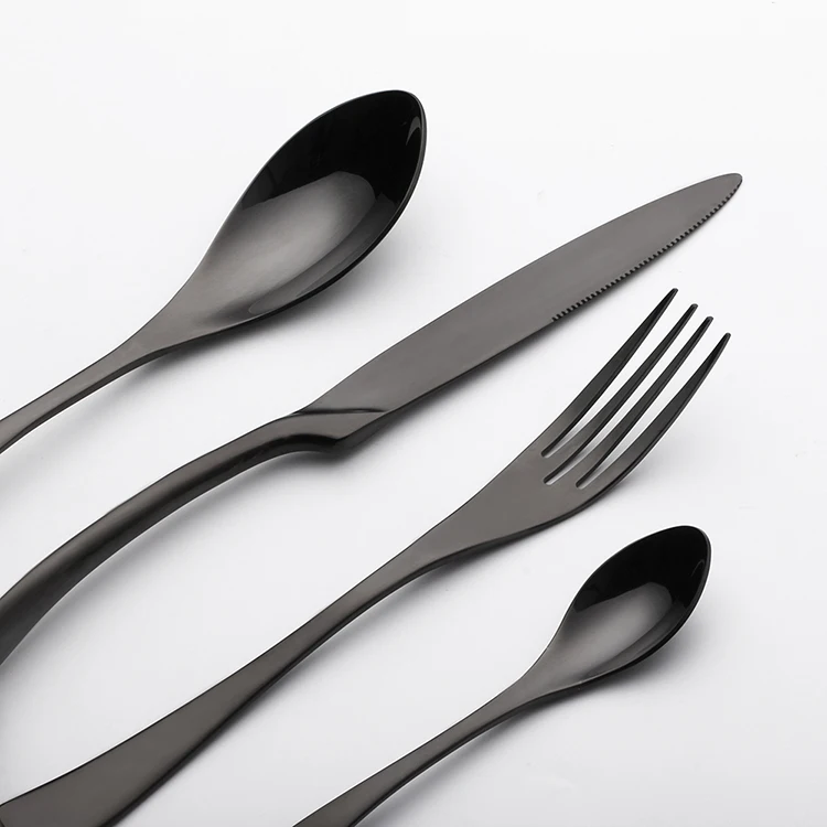 Titanium planted stainless black cutlery 4pcs silverware
