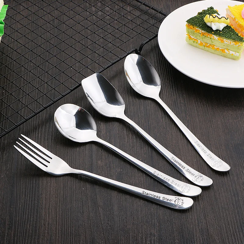 4-Pcs Stainless Steel Cutlery Set Metal Flatware Spoon & Fork for Dinner Dessert School Events Durable Acero Inoxidable