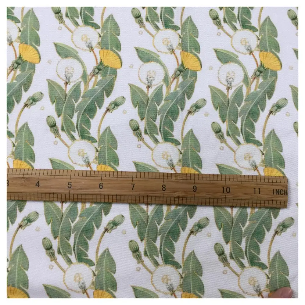 The factory outlet custom dandelion flowers digital printing twill cotton white sateen fabric