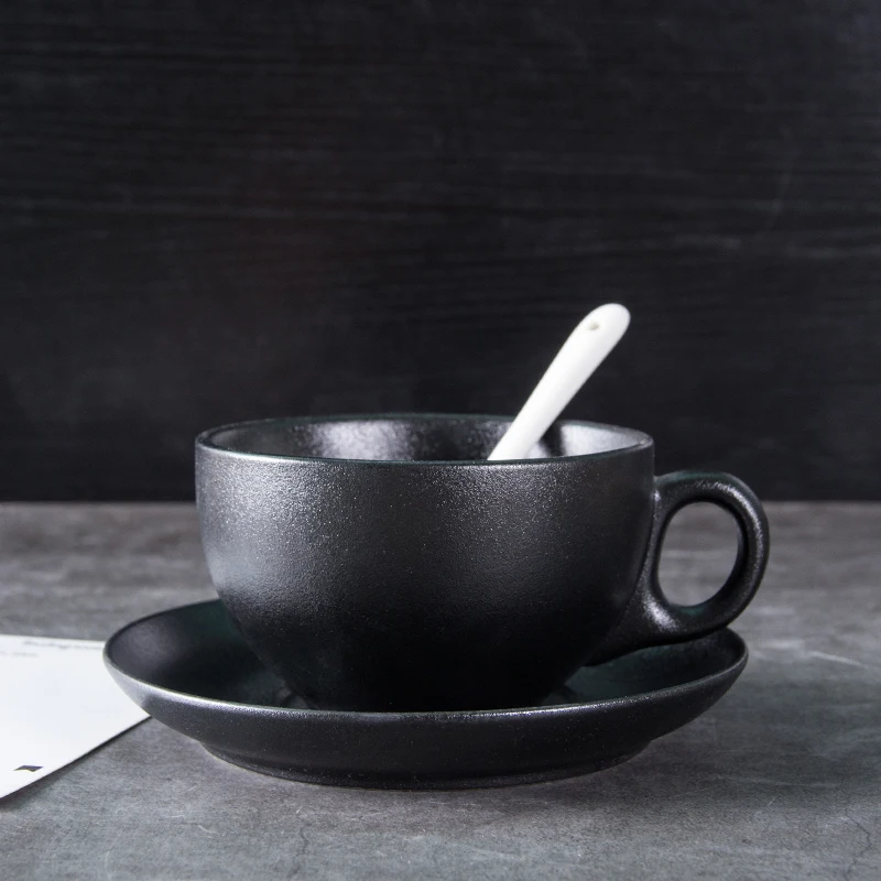 factory hot sell cheap price black bone china ceramic porcelain coffee cup tray set with handle spoon