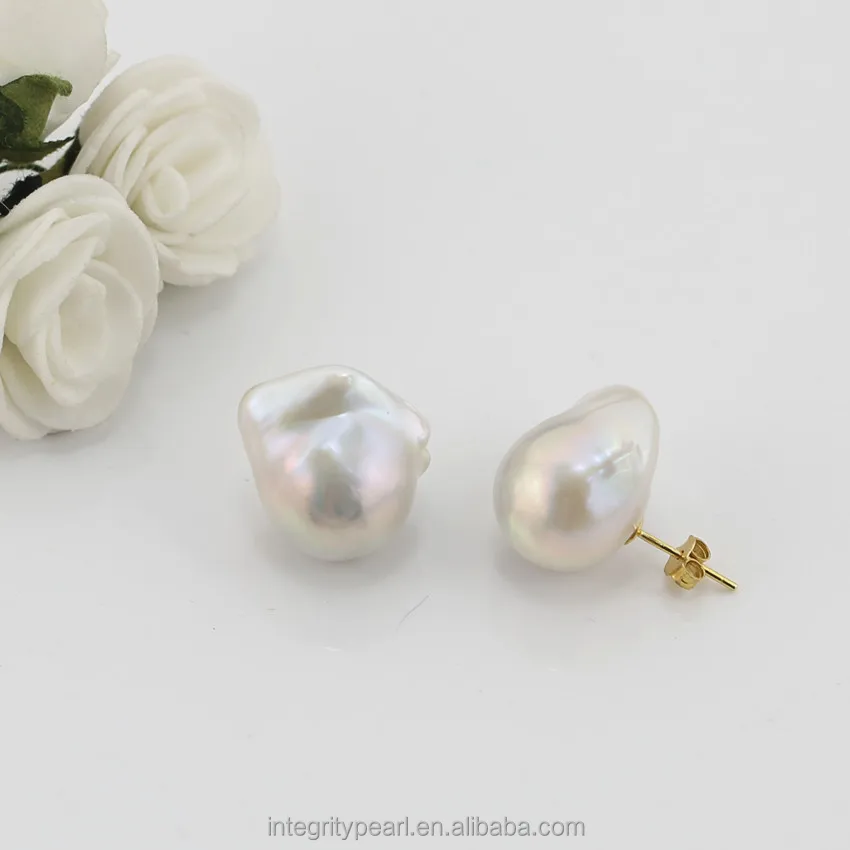15x20mm big large size natural fresh water real freshwater baroque pearl earring