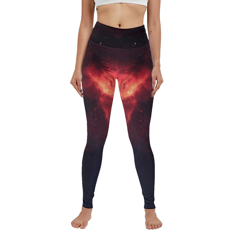 Women High Waisted Athletic Fire Nebula Red Light Full Stars Leggings for Yoga Sports Fitness Ladies Printed Pants