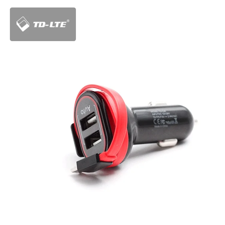 Хорошее качество 5 в 2,4 А 3 в 1 Автомобильное зарядное устройство с двумя usb-разъемами и 8-контактным USB-кабелем