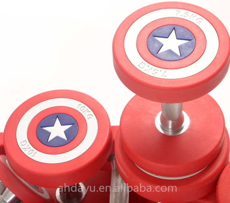 Фиксированная Высококачественная гантеля с круглой головкой и полиуретановым покрытием Captain America
