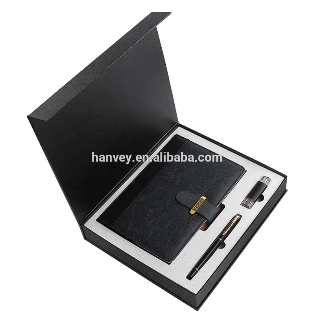 Factory price wholesale promotion custom luxury A5 notebook pen and usb flash drive business corporate gift set