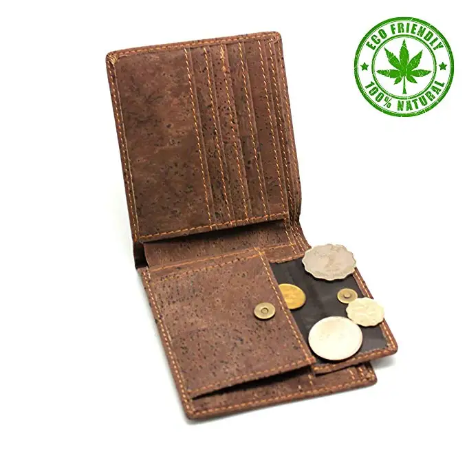 Boshiho Eco friendly product wholesale men dark brown cork wallet with coin pocket custom minimalist slim wallet
