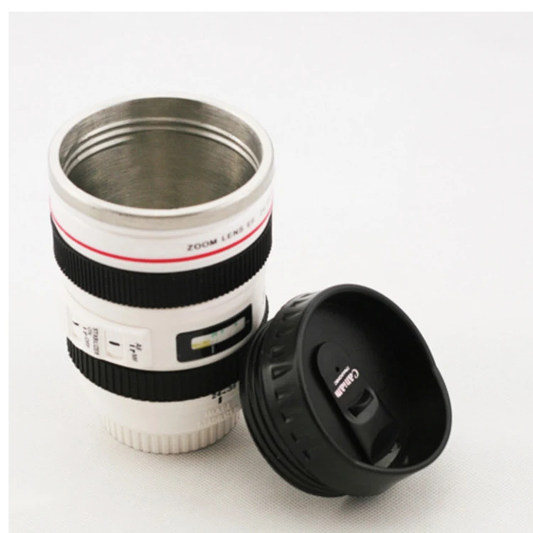 high quality and luxury travel camera lens mug with stainless steel inner