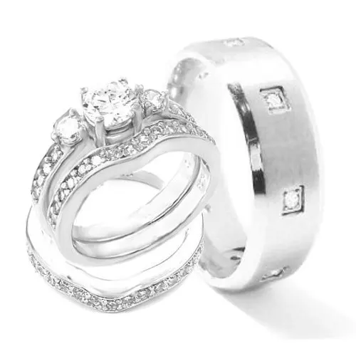 His & Hers 3 Pieces Engagement Wedding Rings Set