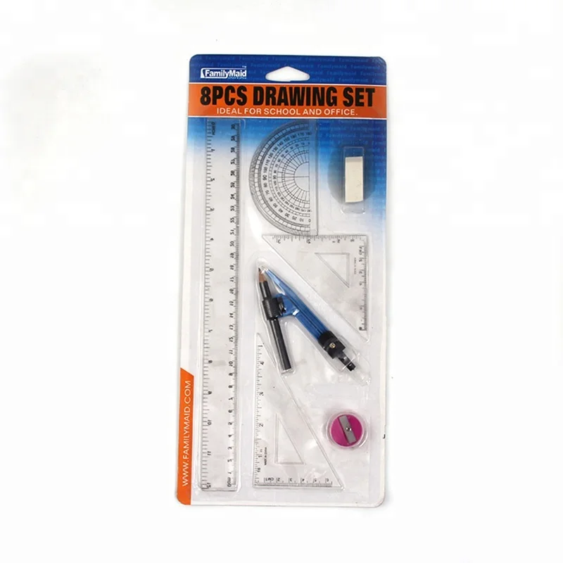 8PCS Math geometry set Blister card ruler set drawing set