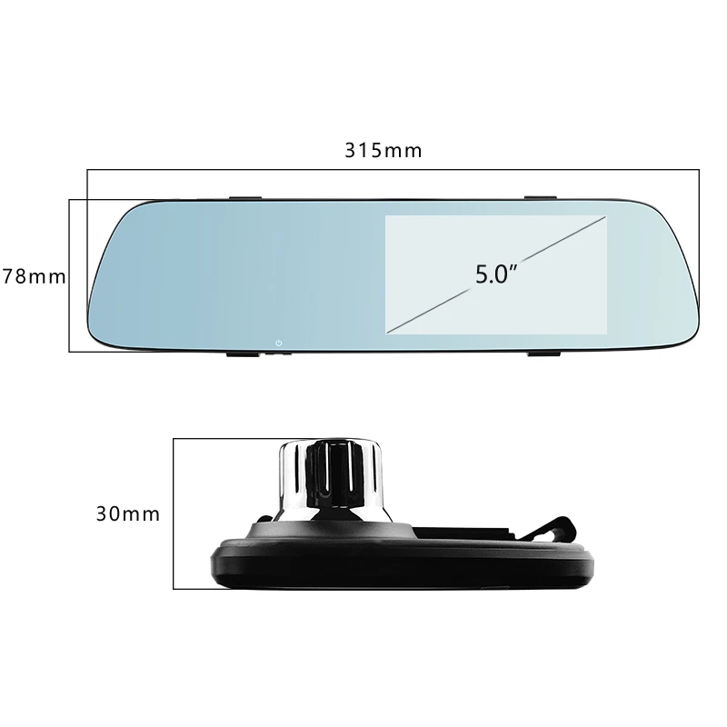 5 inch Display Rearview Mirror Car DVR Recorder Generalplus Touchscreen Car Dash Camera Auto Front and Rear View Video Recorder