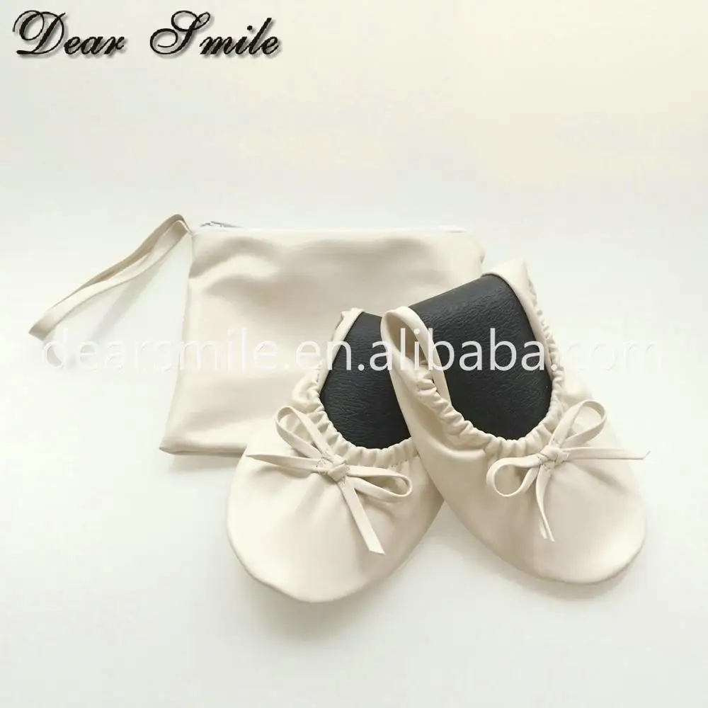 Cheap Customized logo Company Event Gift Women White Foldable Flats with Bag logo