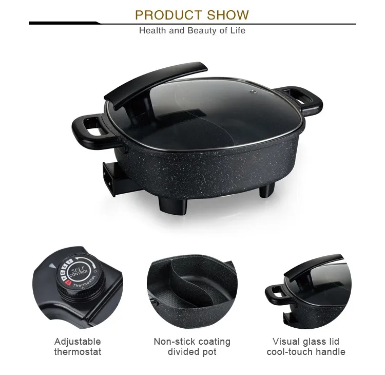Large 32*32 cm  Electric Skillet  Hot Pot with Marble Coating