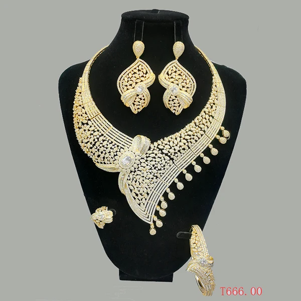 
S-2 Xuping fashion african bridal wedding jewelry sets, luxury saudi gold plated zirconia dubai jewellery set for women 