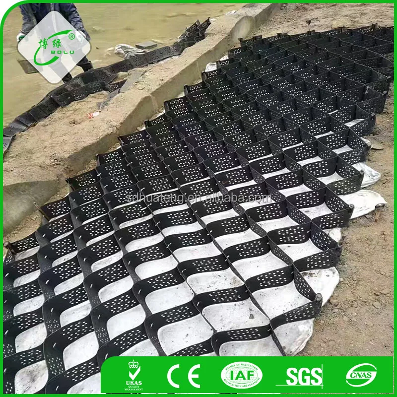 Plastic geocell core gravel stabilization grid