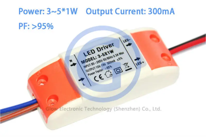 CE emc high pf external dc 5w led driver 300ma 5x1w 4w 3w
