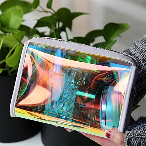 HOMEIN Womens PVC Clear Hologram Transparent  MakeUp Bag for Girls