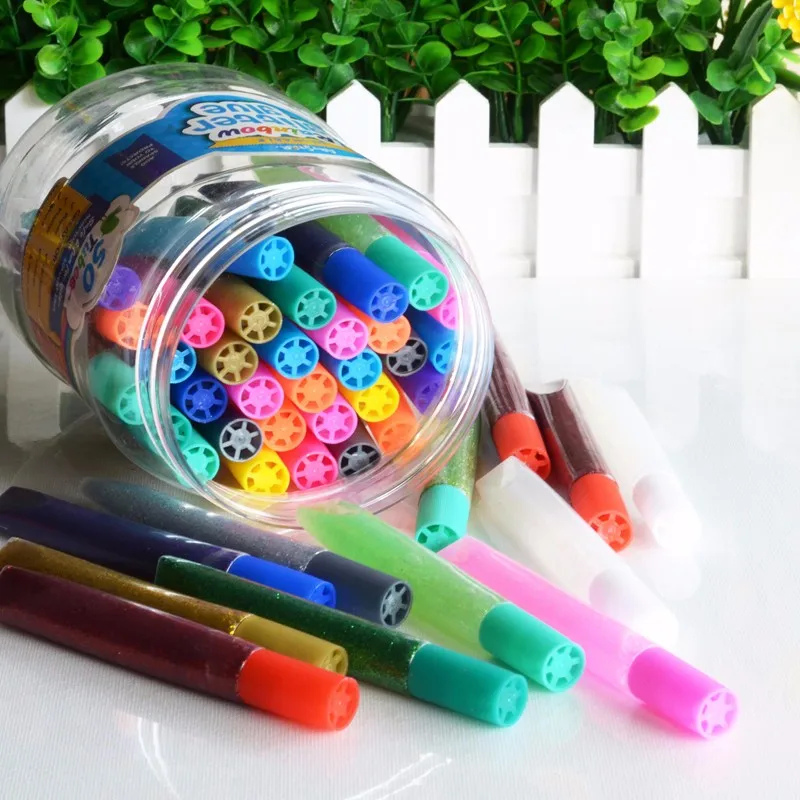 50 различных блестящих цветов, моющийся Быстросохнущий блестящий клей