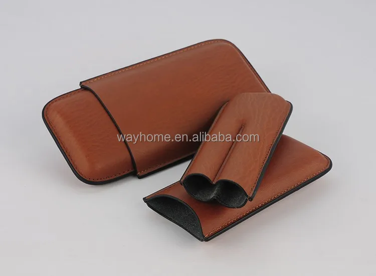 Brown Leather 2 Cigar Holder Case cigar container CL-007
