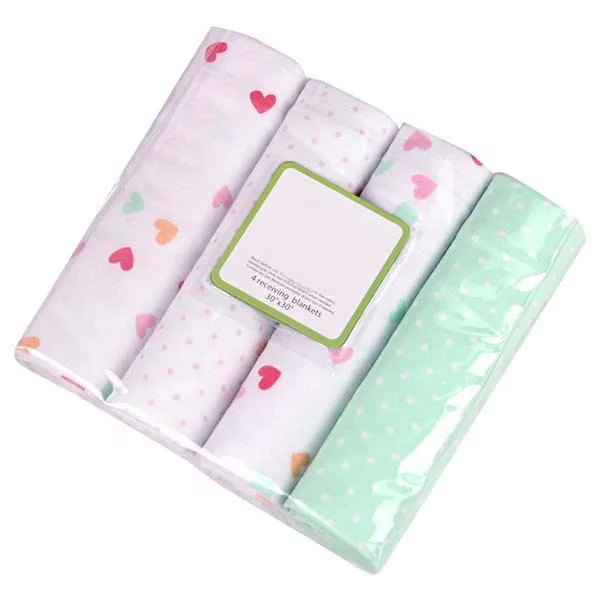 76*76cm 100% cotton 4 pack flannel receiving blanket for baby