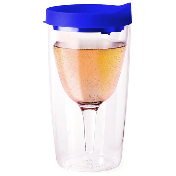 Double Walled Plastic Wine Tumbler Cup with Lid,  100% bpa free outdoor acrylic plastic wine glasses