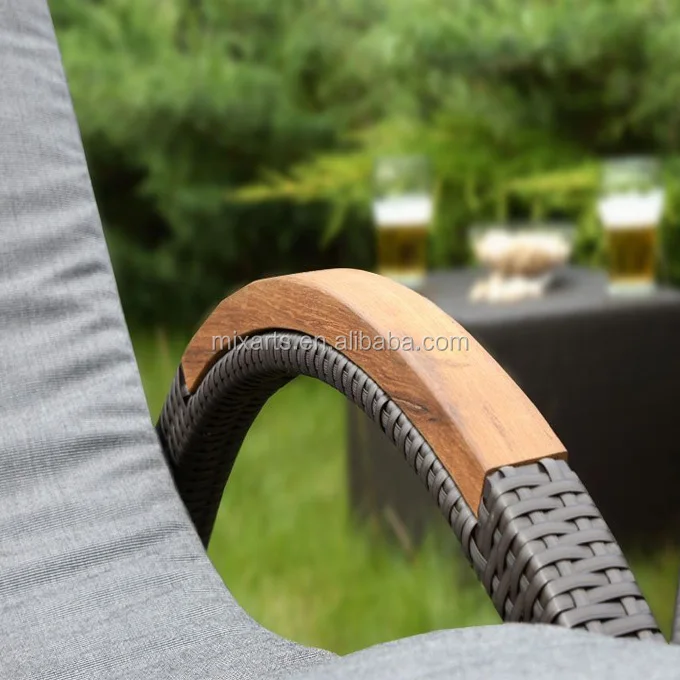 
Mixarts outdoor high rattan pool used chaise sun lounger with teakwood armrest 