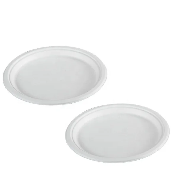 Easy Green 9 inch Round White Dessert Bagasse Sugarcane Biodegradable Corn Starch Disposable Plate
