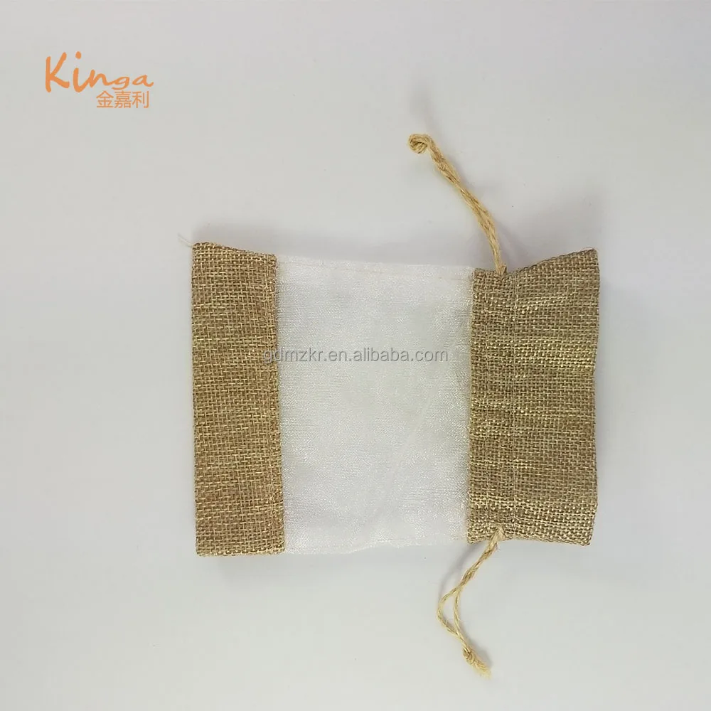 Custom bags printed linen hemp drawstring bag candle soap  christmas gift bags with clear window
