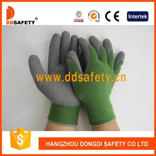 Ddsafety 10 г поликоттон трикотажные зеленый латексной резины перчатки руки крепко рабочие перчатки