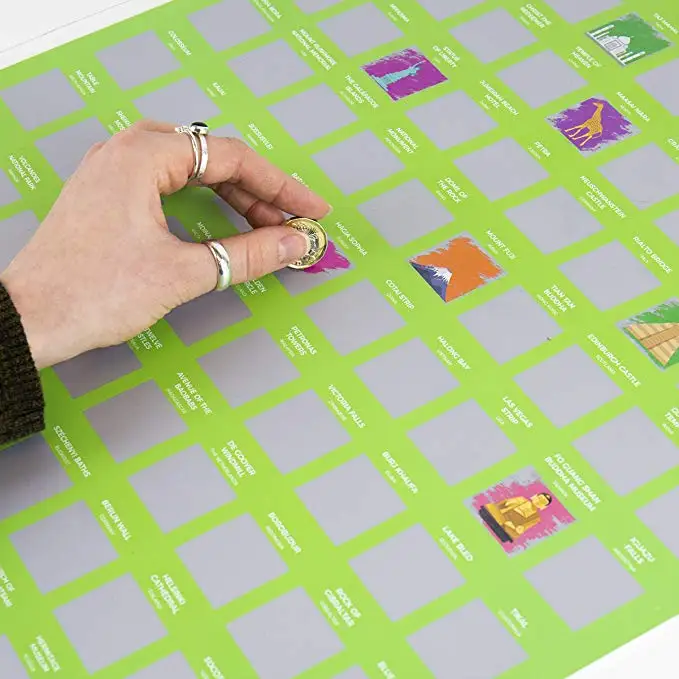 Impressive Artistic Colorful & Educational Scratch Off 100 Places Excavator Bucket List Poster Book Custom Scratch Off Poster