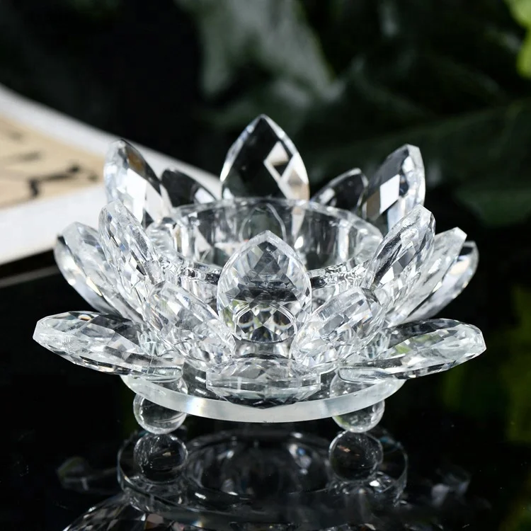 Wholesale clear glass crystal lotus flower shaped crystal glass flowers candle holder