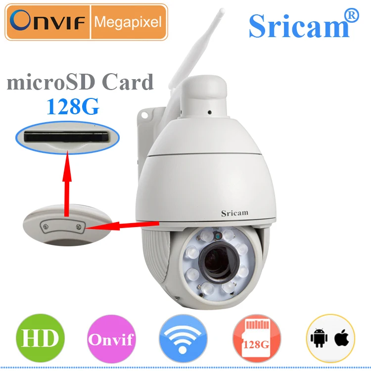 Sricam SP008 Onvif IP камера PTZ H264 1 1,0-мегапиксельная Full HD PTZ беспроводной открытый 720 P HD