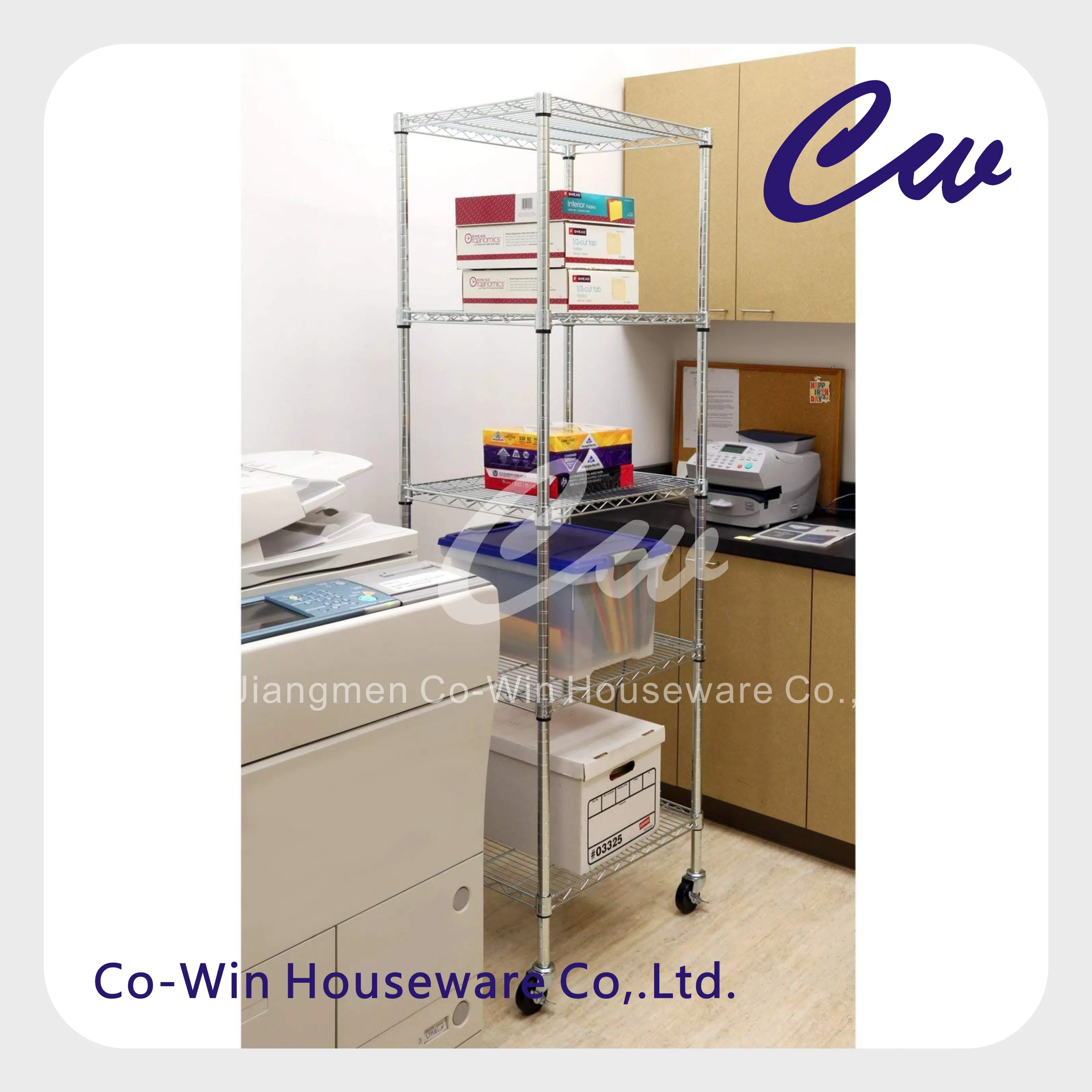 Kitchen Office Metal Iron Multifunction Square Rolling Storage Organizer Shelves Rack with Wheels 5 Tier Wire Shelving