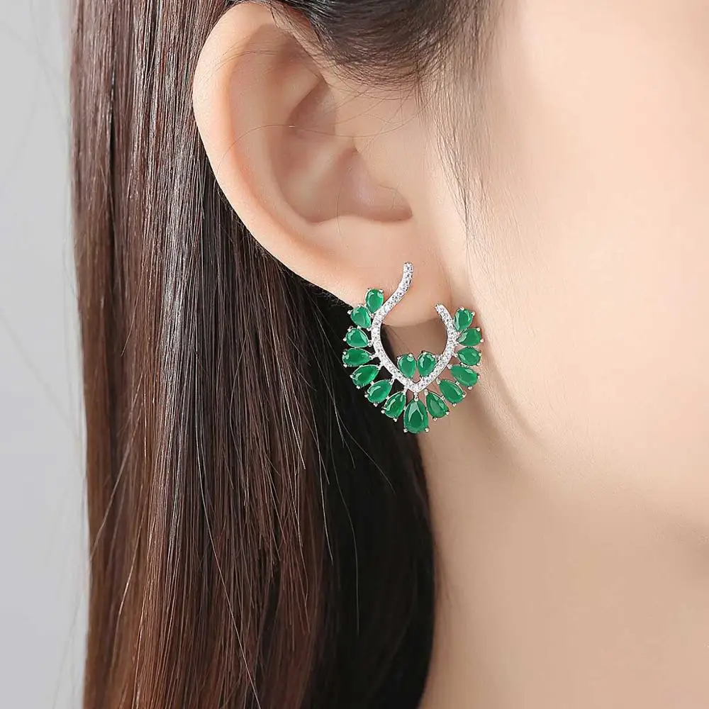 LUOTEEMI Milk Green Big Stud Crystal Women Earrings Elegant Flower Jewelry Wholesale For Party