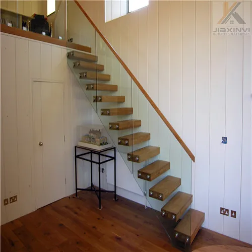 Popular design invisible steel single beam floating wood stairs